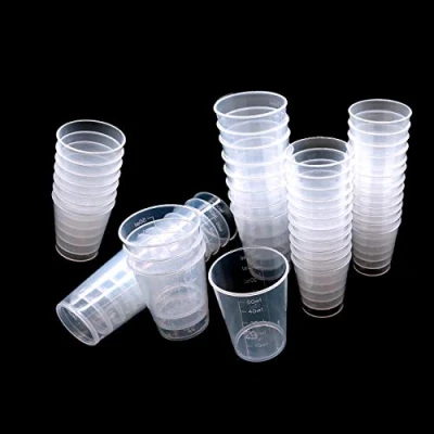 Image of YuChiSX 50 Pack DIY Clear Plastic Measuring Cups,Kitchen Lab Graduated Beaker Cups Tool for Mixing Paint, Stain, Epoxy, Resin(30ml 30 Pack,50ml 20 Pack)