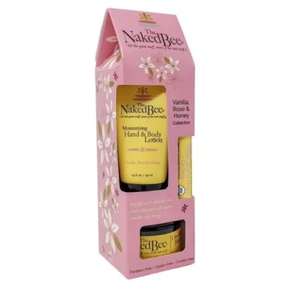 Image of The Naked Bee Vanilla, Rose &amp; Honey Gift Collection. Body Butter, Lotion Lip Balm Set. Moisturising Care Skin Skincare Womens Sets.