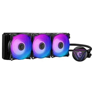 Image of MSI MAG CORELIQUID 360R V2 AIO CPU Liquid Cooler Rotatable ARGB Blockhead, Integrated Radiator Pump, Split Flow Water Cooling, Evaporation Proof Tubing, Easy to Install AMD &amp; Intel Compatible