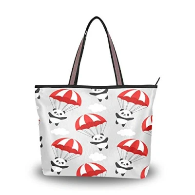 Image of JUMBEAR Canvas Tote Bag Women Handbag Panda Parachute Watercolor Abstract Ladies Shopping Shoulder Bag，L