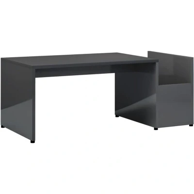 Image of vidaXL High Gloss Grey Coffee Table Modern Geometric Shape Convenient Side Storage Easy to Assemble Engineered Wood