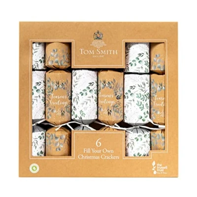Image of Tom Smith 6 Fill Your Own Deluxe Christmas Crackers Brown &amp; White 14&quot;