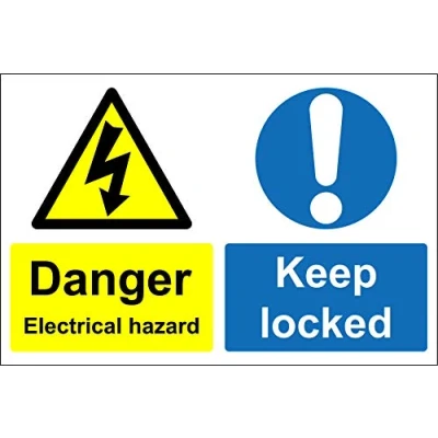 Image of Danger electrical hazard keep locked safety sign Self adhesive sticker 200mm x 150mm