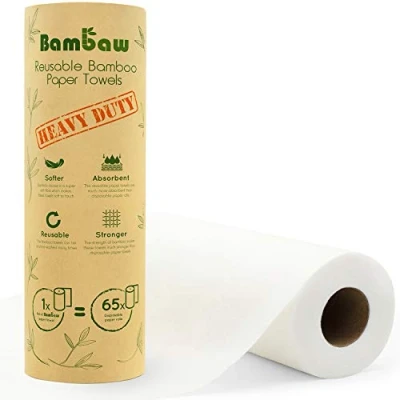 Image of Reusable Paper Towel Bamboo Eco Kitchen Roll Multipurpose Cleaning Strong, Thick and Absorbent Cloth Friendly Gifts Soft on Skin Quick Dry 20 Wipes Bambaw