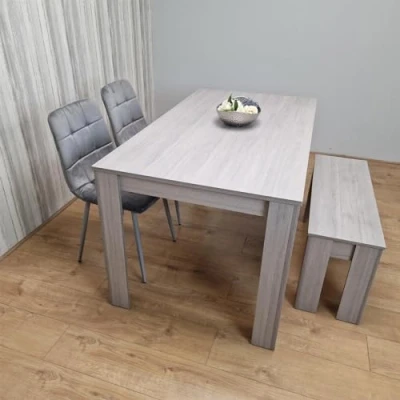 Image of KOSY KOALA Dining Table and 2 Chairs With Bench Grey Velvet Wooden Wood Set Furniture