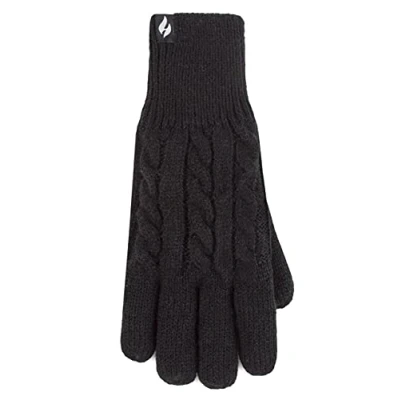 Image of Women&#039;s 1 Pair SOCKSHOP Heat Holders Willow Cable Gloves Black S/M