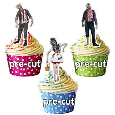 Image of AK Giftshop PRE CUT Freaky Zombie Mix Edible Cupcake Toppers Cake Decorations For Halloween/Birthday Party (pack of 12)