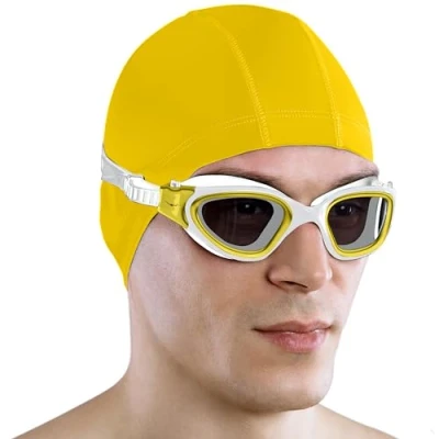 Image of AqtivAqua Swimming Goggles Adult and Kids 6 14 Men Women Swim Childrens Boys Girls Polarized DX P (Metallic Gold, Silver case, Polarised lens)