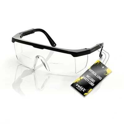 Image of voltX &#039;Classic&#039; Bifocal Safety Glasses (Clear +2.5 Dioptre) UKCA &amp; CE EN166f certified Includes Cord with headstop + UV400 anti fog coated lens