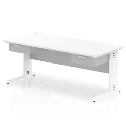 Image of Impulse 1800x800 Desk White/White Cable Managed 2x1 Drawer Fixed Peds