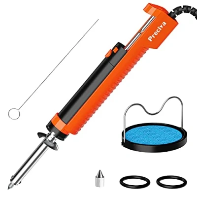 Image of Preciva Electric Desoldering Pump, 30W Iron Solder Sucker, Pump with Nozzles 1.0mm 1.2mm for Through Hole (Orange)