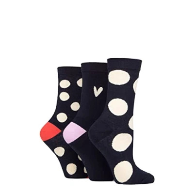 Image of Women&#039;s 3 Pair Caroline Gardner Patterned Cotton Socks Navy Spots 4 8 Ladies