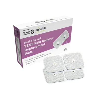 Image of Kinetik Wellbeing TENS Replacement Pads (AD 2126) Pack of 4 Electrode for Muscle Pain Relief, EMS Machine Unit ECG Electrodes Back Relief in Association with St John Ambulance
