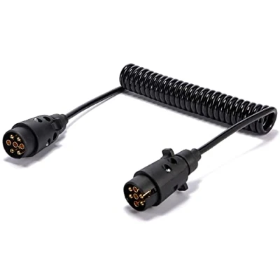 Image of SPARKMOTO 2.6M 7 Pin Trailer Extension Cable Male To Male, 12V Spiral Lead With Two Plug Connectors, RV Caravan Light Board Curly