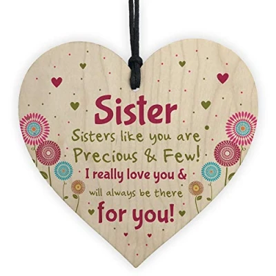 Image of RED OCEAN Sister Gifts From Brother Wooden Heart Birthday Christmas Keepsake Gift