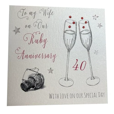 Image of WHITE COTTON CARDS To My Wife On Our Ruby Handmade 40th Anniversary Card, WA40W,16cm x 16cm