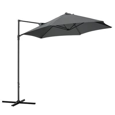 Image of Outsunny 2.5M Garden Cantilever Parasol, Offset Roma Patio Umbrella Hanging Sun Shade Canopy Shelter with 360 Rotation and Cross Base, Dark Grey