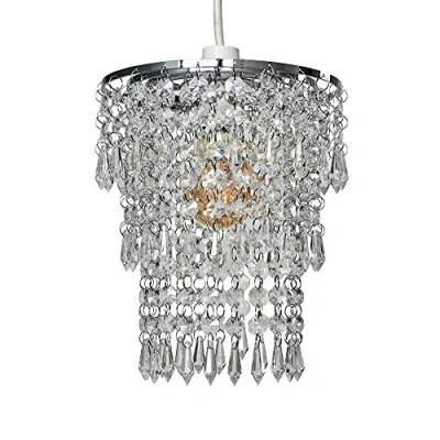 Image of MiniSun Modern Chrome Chandelier Ceiling Pendant Light Shade with Clear Acrylic Jewel Droplets