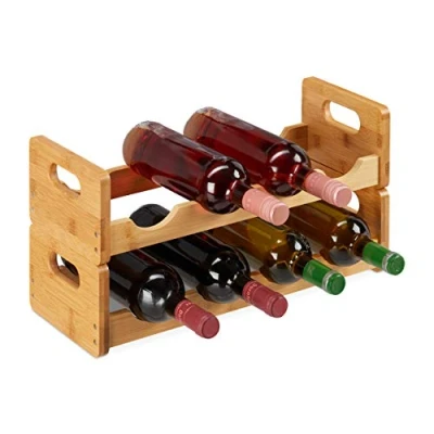 Image of Relaxdays 2 x Wine Rack, Compact Storage For 8 Bottles, Bamboo Bottle Shelf, HWD 24 47 18 cm, Natural Wood