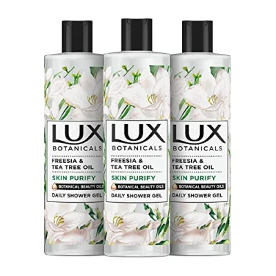 Image of Lux Botanicals Refresh body wash made with 94% ingredients of natural origin Daily Shower Gel for naturally fresh and radiant skin 3x 500 ml (Freesia &amp; Tea Tree Oil)
