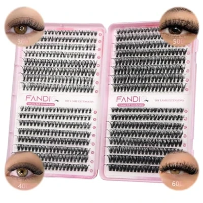 Image of FANDIQ Individual Eyelashes 640pcs Natural Cluster Lashes 30D+40D+50D+60D Fluffy Eyelash Extensions Wispy DIY Lash for Beginners(C01)