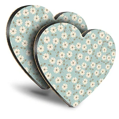 Image of Destination Vinyl ltd Great Coasters (Set of 2) Heart Cute Daisy Flowers Duck Egg Drink Glossy Coasters/Tabletop Protection for Any Table Type #2847