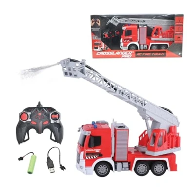 Image of Lexibook RCP20 Crosslander pro, RC, Remote Controlled fire Truck, Light Effects, Water Spray, Electronic Rotating Ladder, Rechargeable, Red