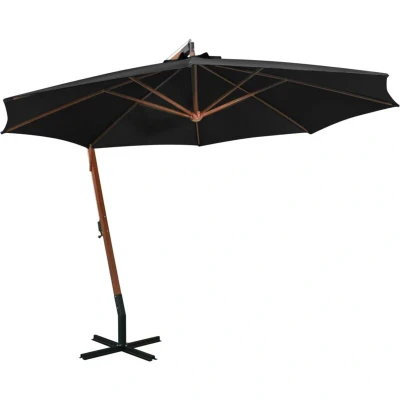 Image of vidaXL Hanging Garden Parasol with Pole Black 3.5x2.9 m Solid Fir Wood