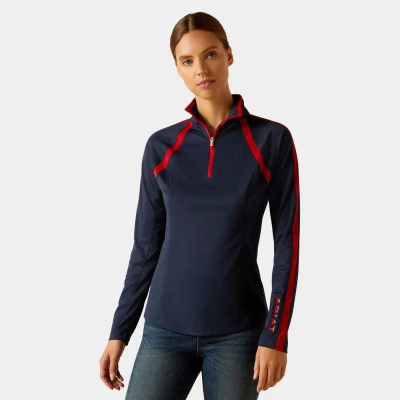 Image of ARIAT Womens Sunstopper 3.0 Long Sleeve Baselayer Navy/Red Size XS