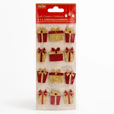 Image of Italian Options Handmade Christmas Self Adhesive Glitter Presents 12 Pack Card Embellishments