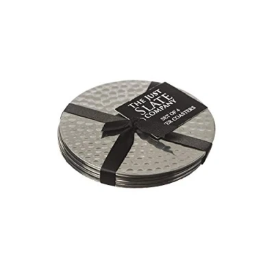 Image of The Just Slate Company JS/SS/FH/C4/B Stainless Steel Flat Hammered Coasters, Set of 4, Silver