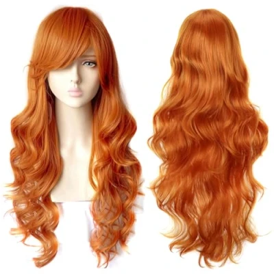 Image of ColorfulPanda Charming Long Orange Wavy Full Hair Wig Anime Cosplay Halloween Costume Party Synthetic Wigs for Women