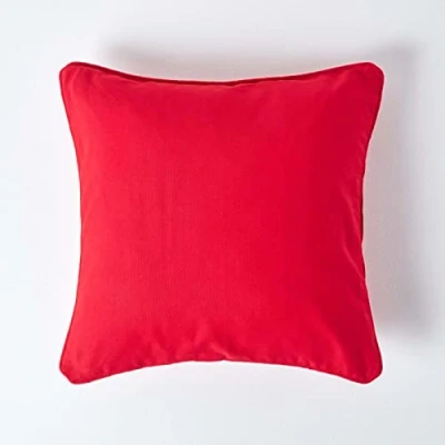 Image of HOMESCAPES 100% Cotton Plain Red Large Cushion Cover 60 x cm Square 24 Inches Deep Scarlet Sofa Pillow Washable
