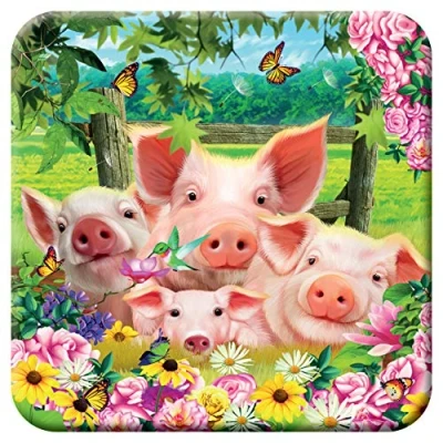Image of 3D LiveLife Cork Coaster Pig Pen from Deluxebase. Lenticular Farm Coaster. Non slip drinks mat with original artwork licensed renowned artist, Michael Searle