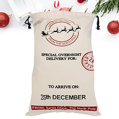 Image of ZHOUHONG Christmas Canvas Bags, Santa Sack With Drawstring, Large Sized Storage Goody Bag And Decoration