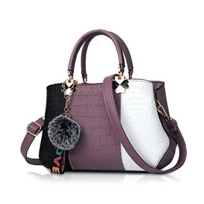 Image of NICOLE &amp; DORIS Fashion Women Handbags Tote Bag for Ladies Shoulder Crossbody Messenger PU Leather Classic Design Purple 2
