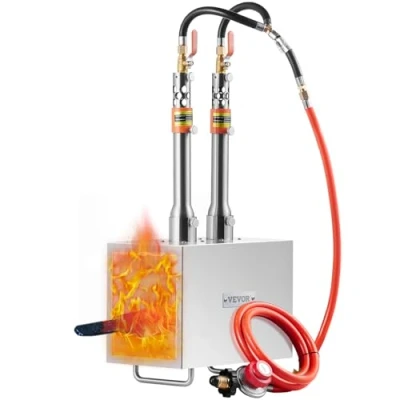 Image of VEVOR Portable Propane Forge, 2 Burner Farrier 2600℉ Tool and Knife Making Blacksmithing Gas Large Capacity Square Stainless Steel Forging Tools Equipment for Metal