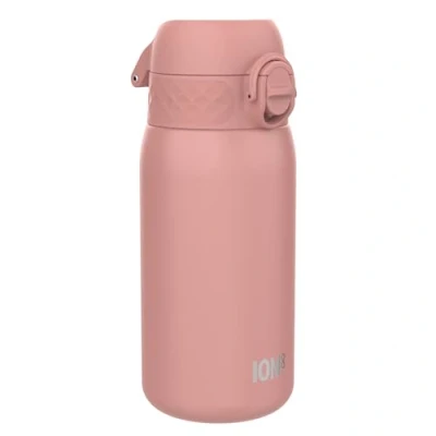 Image of Ion8 Kids Water Bottle, Steel 400 ml/13 oz, Leak Proof, Easy to Open, Secure Lock, Dishwasher Safe, Flip Cover, Carry Handle, Clean, Durable, Metal Carbon Neutral, Ash Rose Pink