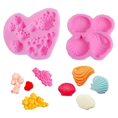 Image of Rolin Roly 2 Pcs Seashell Fondant Mould Coral Cake Silicone Baking Molds Chocolate Candy Marine Themed Moulds for DIY Decorations Clay Pudding Jelly Soap Making