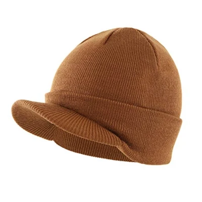 Image of Magracy Unisex Men&#039;s Warm Visor Beanie Outdoor Double Knit Hat with Peak Winter Brown