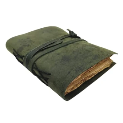 Image of OVERDOSE Deckle Green Leather Journal Vintage Travel for Men &amp; Women Sketch Writing Diary Sketchbook Book of Shadows Handmade Edge Paper 6 x 8 inches 15 20 cm A5