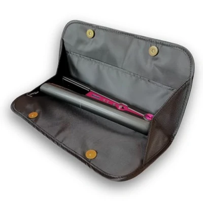 Image of New: Hair Straightener Flat Iron Leather Pouch by j&amp;m Stylish Travel Storage Bag Fits ghd, BaByliss, L’Oréal &amp; Most Brands Magnetic Closure (Black)