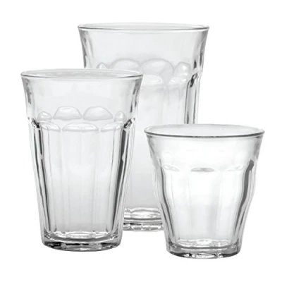 Image of Duralex CC1/18 Made in France Picardie 18 Piece Clear Drinking Glasses &amp; Tumbler Set: Set Includes: (6) 8 3/4 oz, 12 5/8 16 7/8 oz
