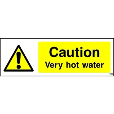 Image of Caution Very Hot Water Sign (Self Adhesive Sticker Label Sign) 200mm x 66mm