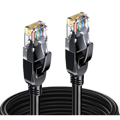 Image of Elfcam® 8m Ethernet Cable Cat 7, LAN &amp; WLAN Network with RJ45 Plugs, 6.0mm Diameter SFTP Shielding, 100% Copper, 28AWG, Round Black (8M)