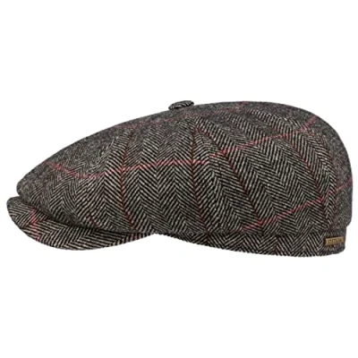 Image of Stetson Hatteras Gallanger Wool Flat Cap Women/Men Made in The EU Newsboy with Peak, Lining Winter Autumn XXL (62 63 cm) Beige Black