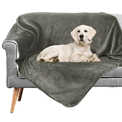 Image of furrybaby Waterproof Dog Blanket, Fluffy Pee Proof Pet Blanket for Couch Bed Protection Washable Reversible Fleece Sherpa Throw Furniture Protector Grey(127x152cm)