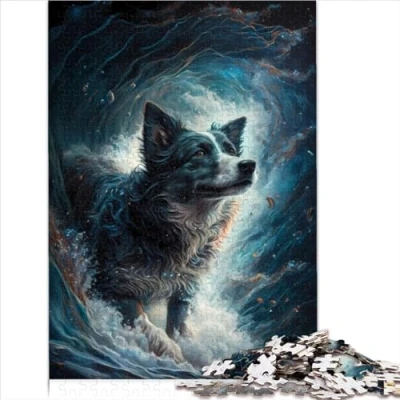 Image of Puzzles for Adults, Border Collie Dog, 1000 Piece Cardboard Ages 12+, Travel Games and Toys Size (26x38cm)