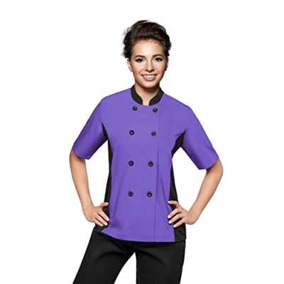 Image of Short Sleeves Only Women&#039;s Ladies Side Mesh Chef&#039;s Coat Jacket by Uniformates (Purple, XXL (for Bust 42 43))