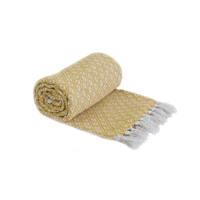 Image of Emma Barclay Casablanca Scandi Woven Recycled Cotton Chair Sofa Setee Bed Throw Over Blanket in Ochre 90x100 (228x254cm)